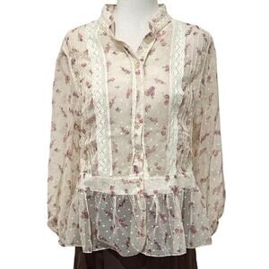 Anthropologie Solitaire Delicate Floral Lace Blouse Prairie Twee Fairy Coquette